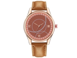 Relógio de pulso feminino casual e elegante com movimento de quartzo e mostrador em PU marrom claro.
