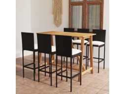 Vidaxl 7 Pcs Conjunto De Bar Para Jardim Com Almofadões Preto