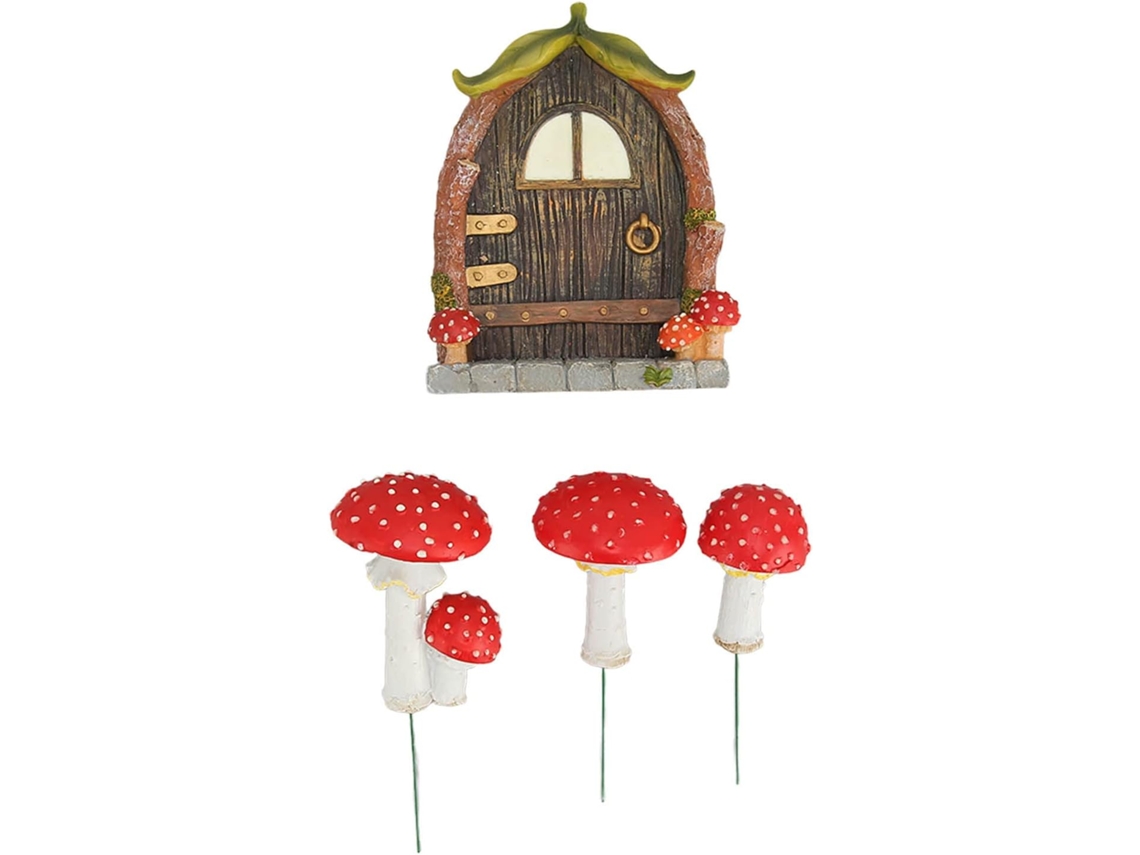 Porta De Fada Com Cogumelos Brilhantes, Decoração Em Resina Pintada À