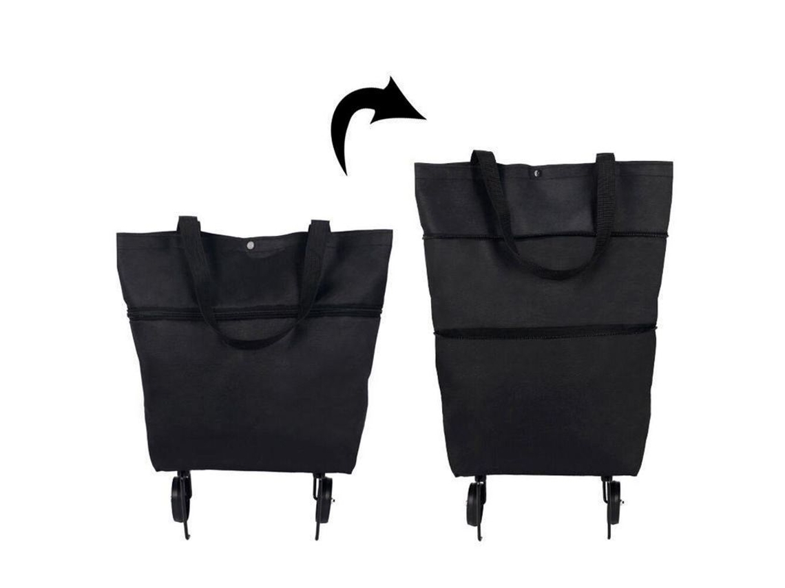 2026-carrito De Compra Plegable 2 En 1 Con Ruedas Y Bolsa Reutilizable Grande Tela Oxford 600d Negro