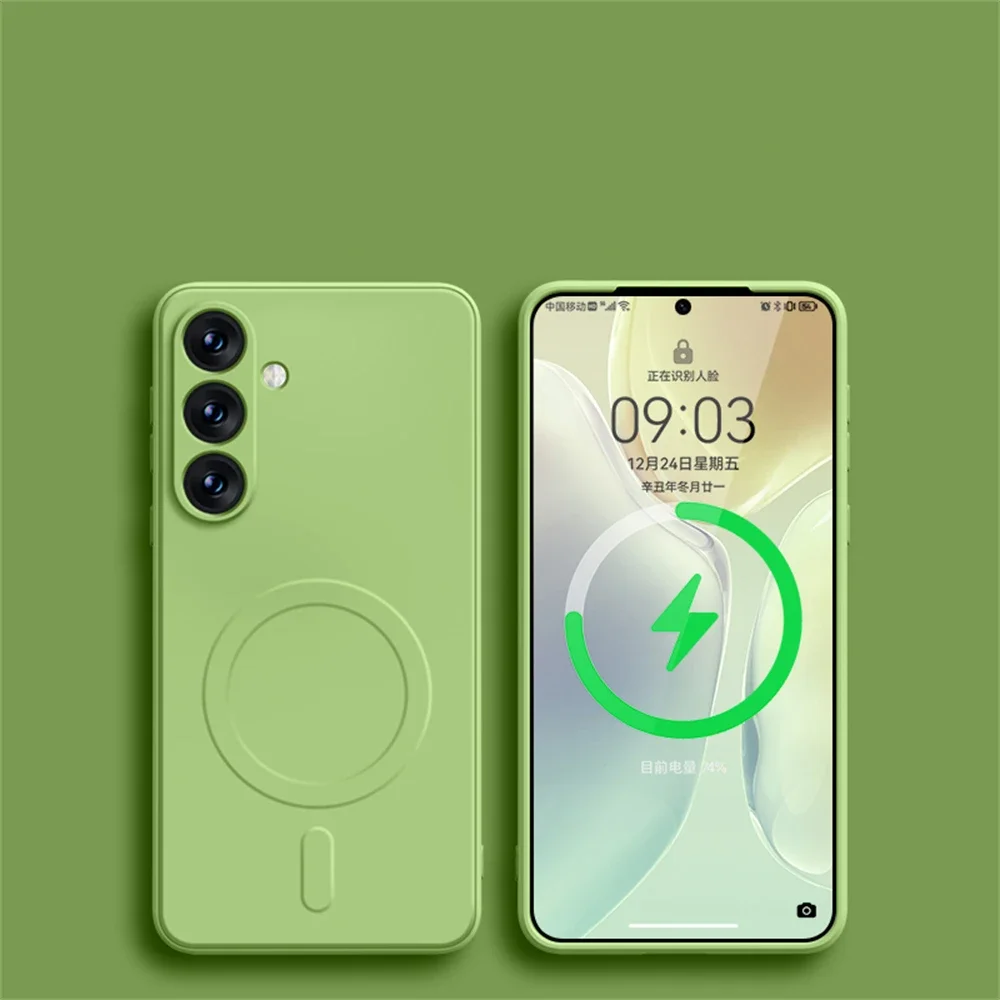 Capa Protetora Magnética De Silicone Para Carregamento Sem Fio (verde, Samsung S22 Plus) Com Função Anti-choque.
