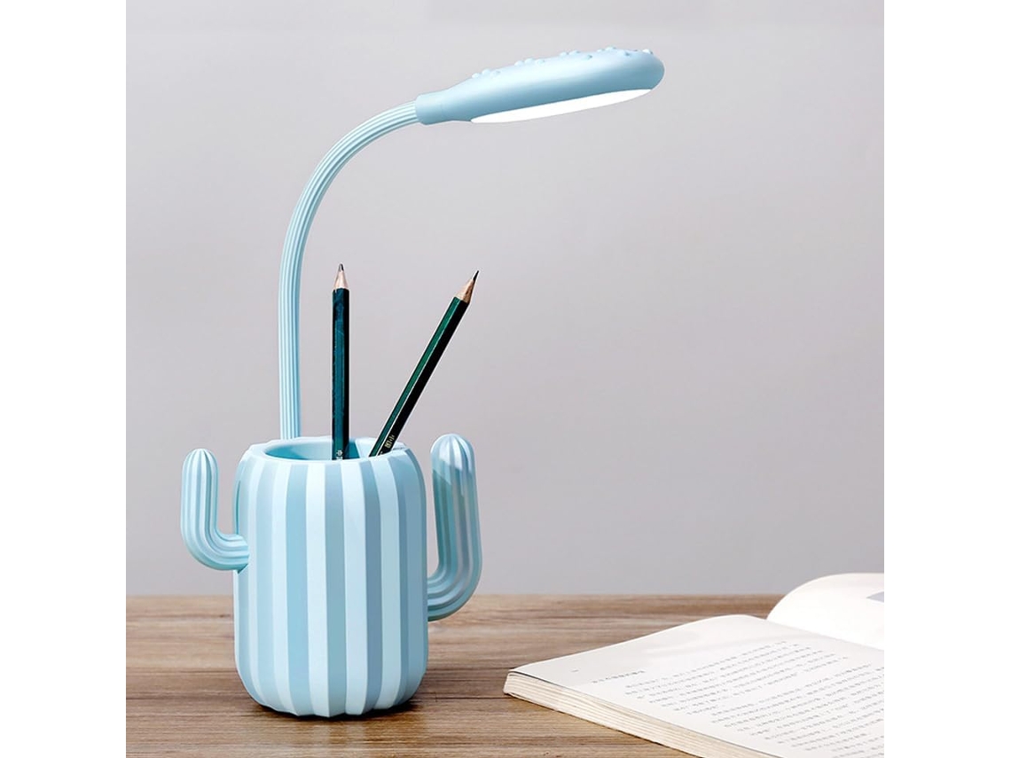 Luminária De Mesa Led Recarregável Seiwei – Fofa Em Formato Cacto Com Porta Canetas Para Crianças, Controle Por Toque