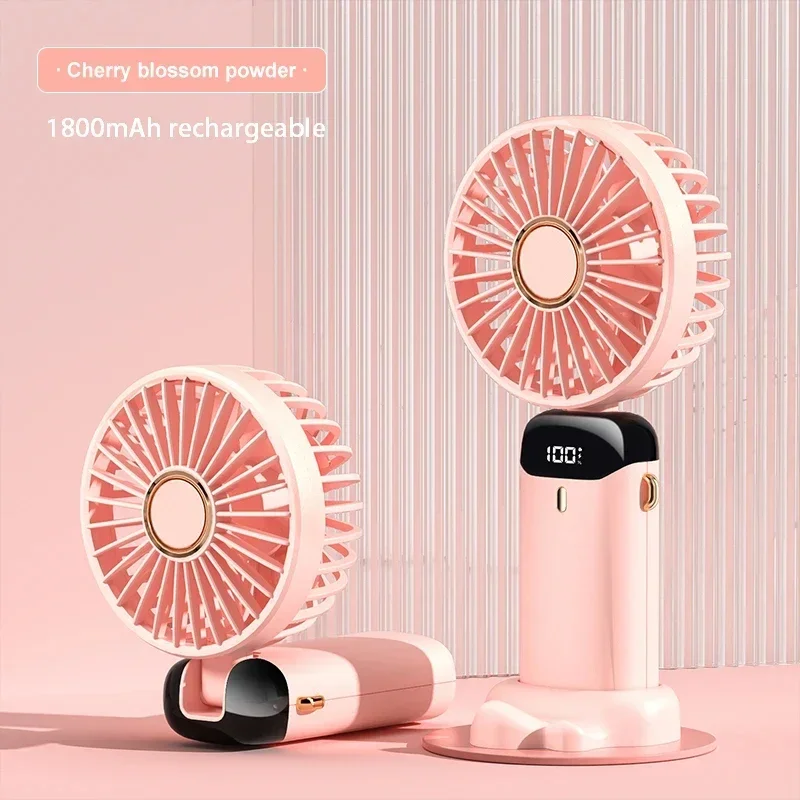 (rosa) Mini Ventilador Portátil De Mão, Estilo Faixa De Pescoço Dobrável, 5 Velocidades De Vento, Carregamento Usb,