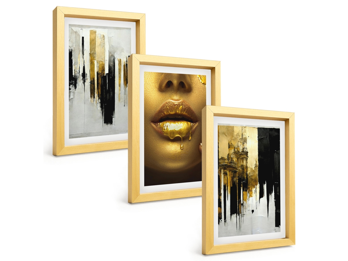 Galeria De Pinturas Muraisretrato De Pintura Abstrata Moldura Dourada Fotos Para O Escritório Espelharte (3 Peças 20x30 Cm)