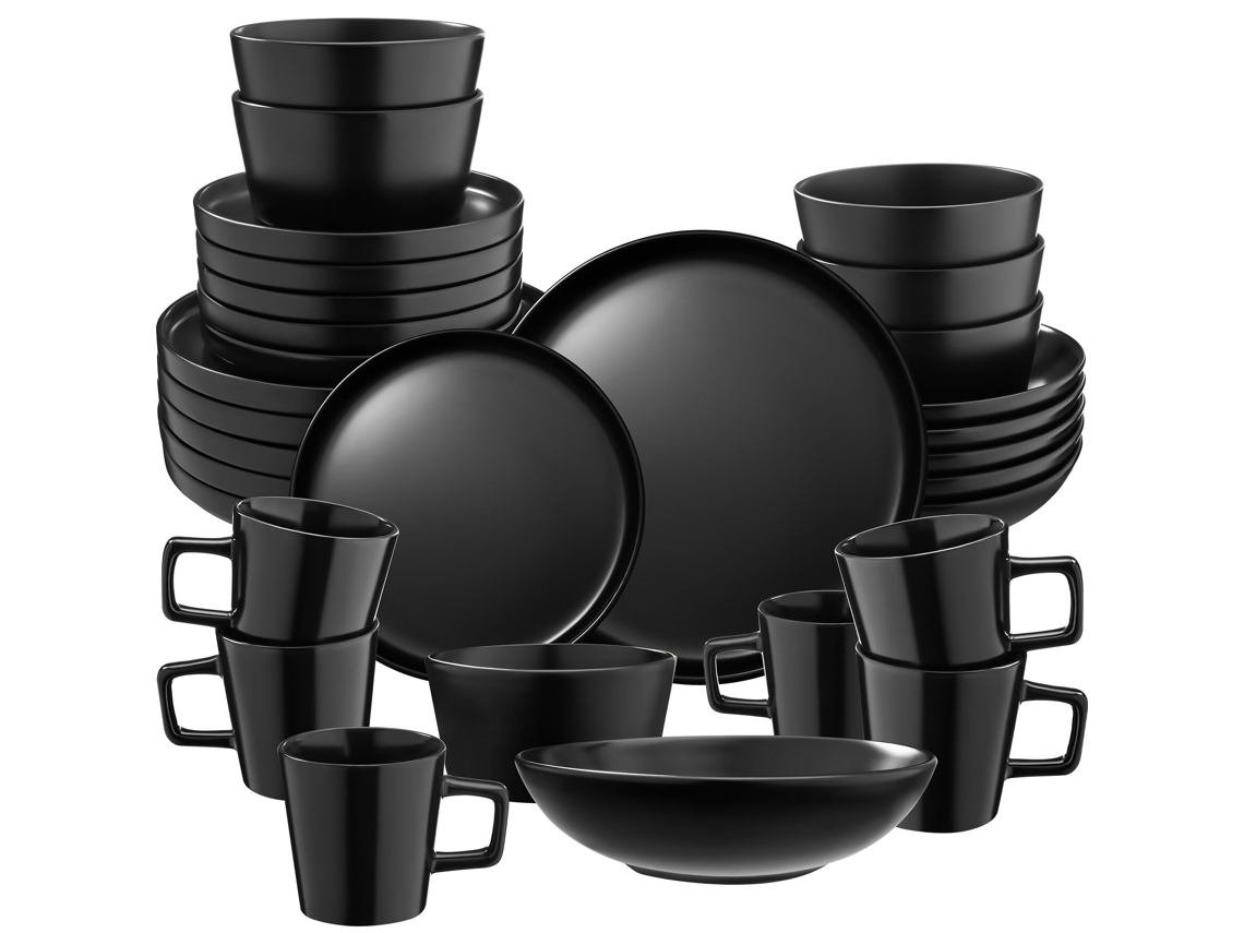 Tectake Conjunto De Louça Una, De Grés, Para 6 Pessoas, Preto