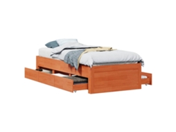 Cama Sem Colchão MAISON EXCLUSIVE com Gavetas em Madeira Pinho Maciça Castanho Mel