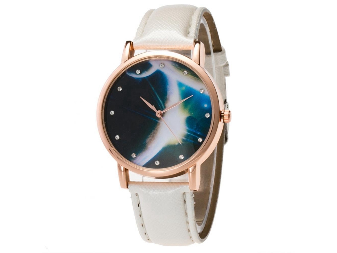 Reloj De Muñeca Pareja Juvenil Estrella Cuarzo Correa Pu Casual Blanco