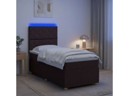 Vidaxl Cama Box Com Led E Colchão Marrom Escuro 90 X 200 Cm Tecido