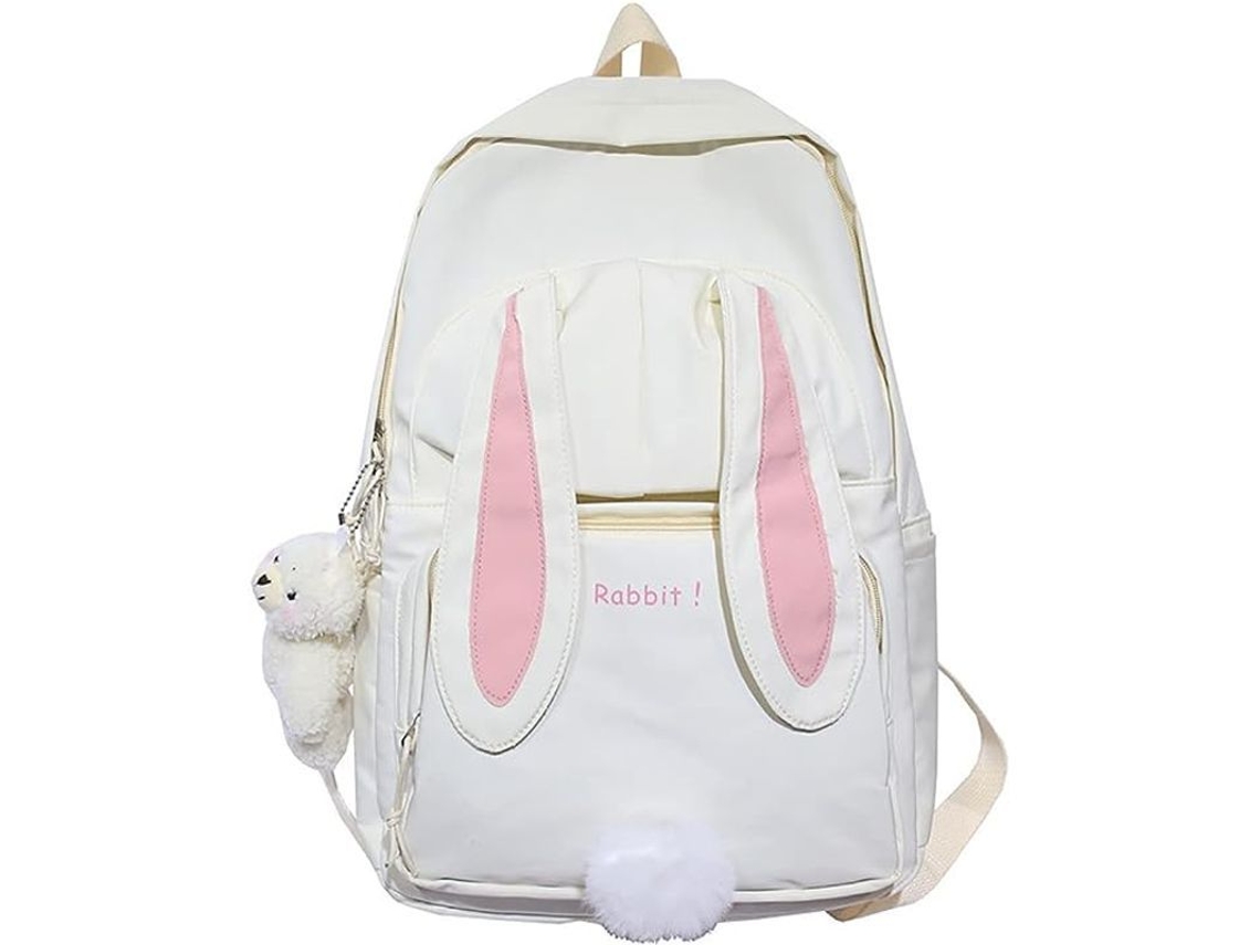 Mochila Conejo S/MARCA, com pingente de urso, branca