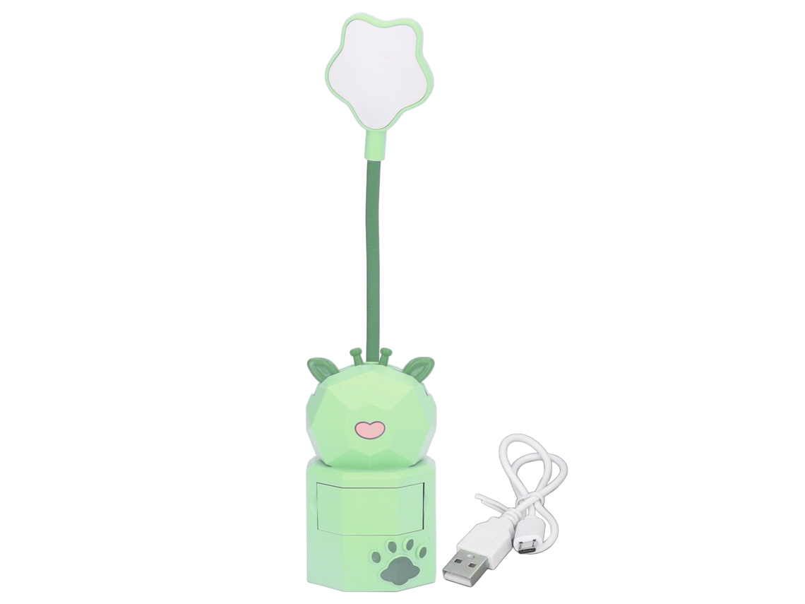 Lâmpada de Leitura Infantil com Design de Cervo Fofo Luz Quente Usb 360° Ajustável Verde