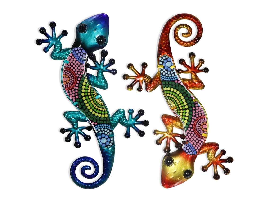 Conjunto De 2 Decorações De Parede Em Metal Com Lagartixas De 38 Cm (15 Polegadas) - Multicores