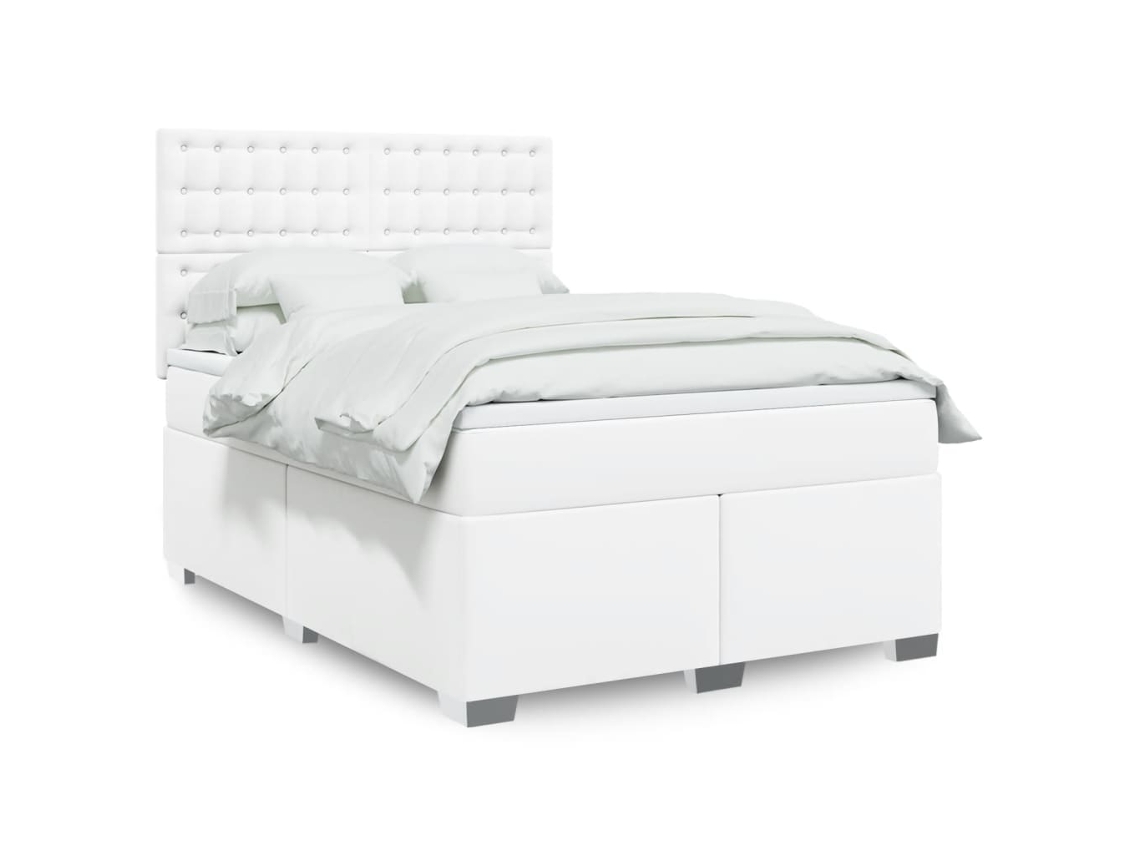 Cama Com Molas/colchão 140x190 Cm Couro Artificial Branco
