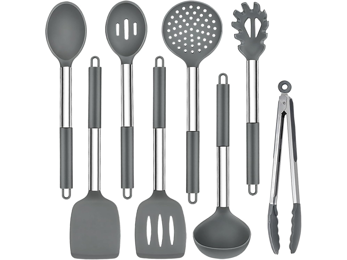 Conjunto De Utensílios De Cozinha Conjunto De Panelas De Silicone Antiaderente De Aço Inoxidável De 8 Peças Cinza Yunzii