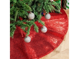 Tapete De Natal Com Lantejoulas Vermelhas De 122 Cm (48 Polegadas), Tapete Brilhante Para Árvore De Natal