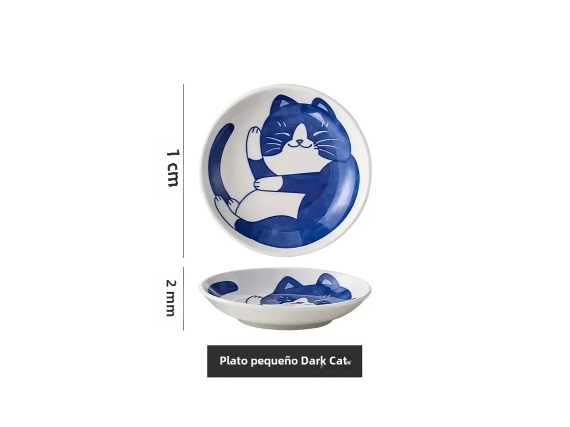 Conjunto de 4 Pratos de Cerâmica Japonesa com um Design Fofo e Criativo de um Gato da Sorte. MDUG (estilo C)