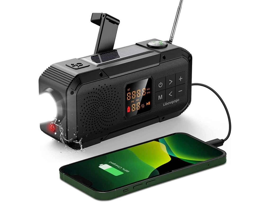 Rádio de Manivela AQUAFORGE, emergência, solar, portátil com bateria de 2000mah