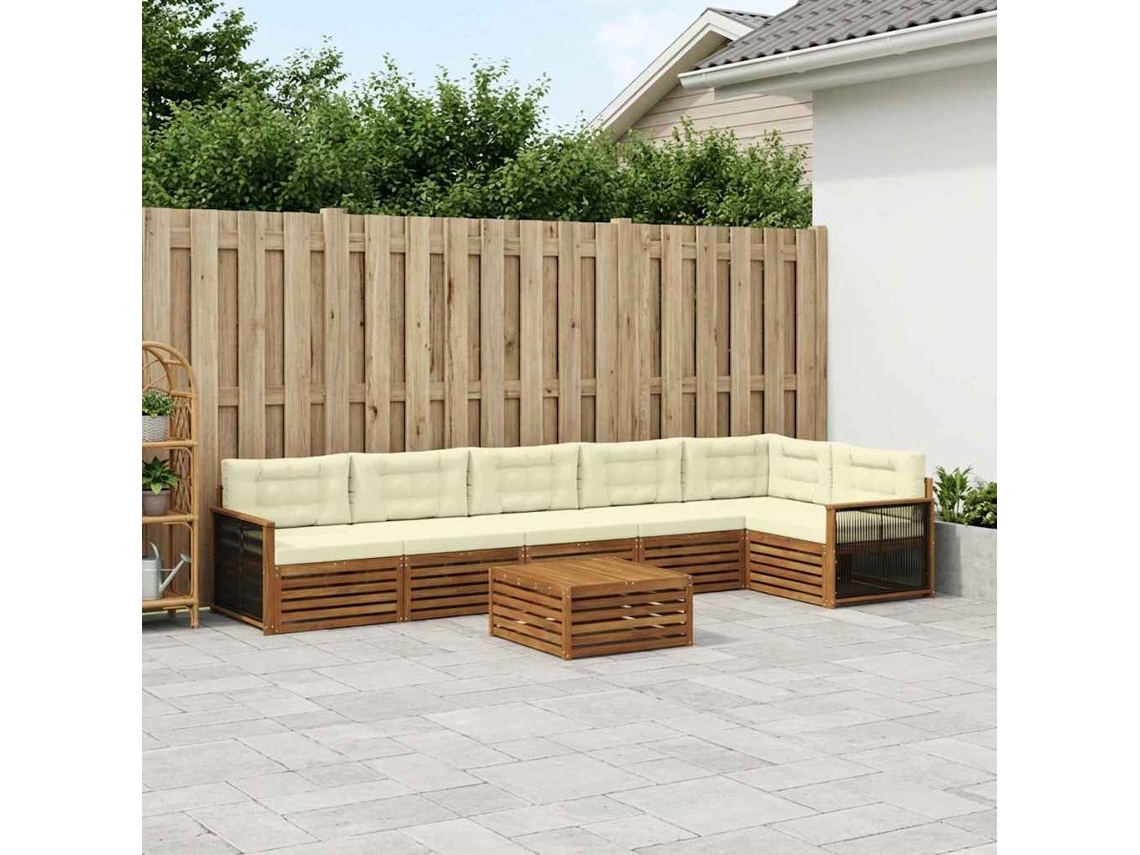 Vidaxl Conjunto De Sofás Para Exterior 7 Unid. Natural E Creme