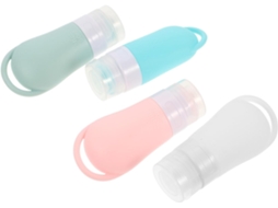 Conjunto de 4 garrafas térmicas de silicone para viagem com furo para pendurar, garrafas portáteis vazias.
