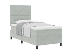 Cama De Solteiro | Camas Para Quarto | Cama Box Com Colchão Cinzento-claro 100 X 200 Cm Tecido