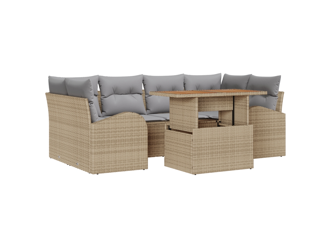 Conjunto 7 Sofá De Jardim Vidaxl Bege Vime Pe (100 X 55 X 73 Cm)