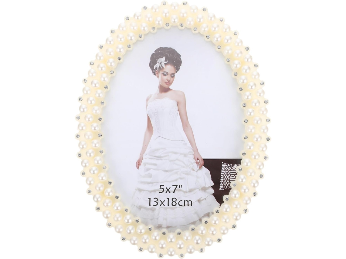 Porta Retratos 18 Branco Decorativo Detalhes Pérola Elegante Escritório Decoração Interiores Refinada Oval Cm GOKOCO