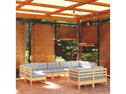 Vidaxl 9 Pcs Conjunto Lounge De Jardim + Almofadões Cinza Pinho Maciço