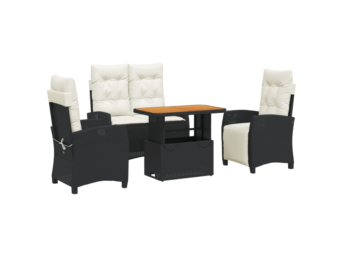 Maison Exclusive - 4 Pcs Conjunto De Jardim P/ Jardim C/ Almofadões Vime Pe Preto