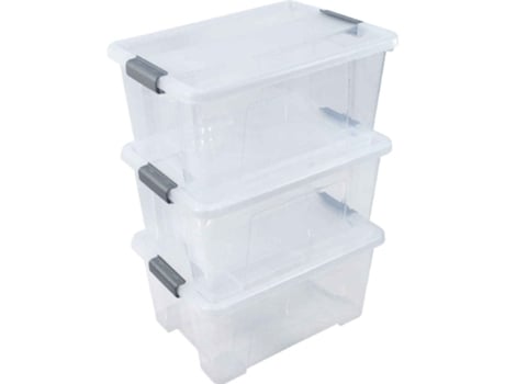 Conjunto de 3 caixas de armazenamento transparentes Mylux de 15 L com tampas