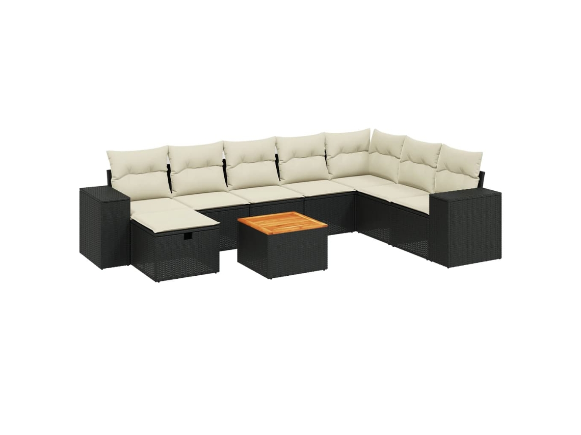 Conjunto de 9 Sofás para Jardim com Almofadões Vime Pe Preto MAISON EXCLUSIVE (9 pcs)