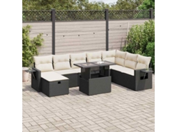 Vidaxl 9 Pcs Conjunto De Sofás P/ Jardim C/ Almofadões Vime Pe Preto