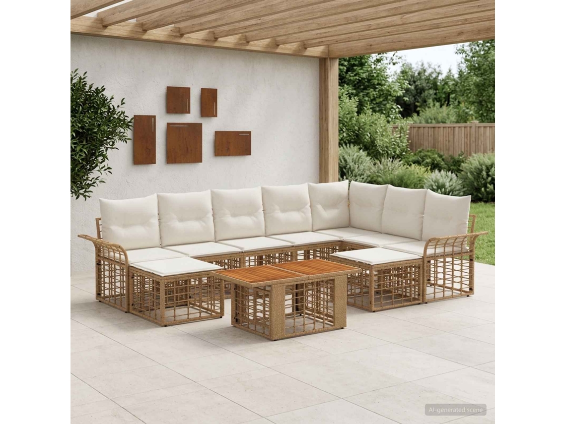 Vidaxl Conjunto De Sofá De Jardim 10 Unid. Natural E Branco Creme
