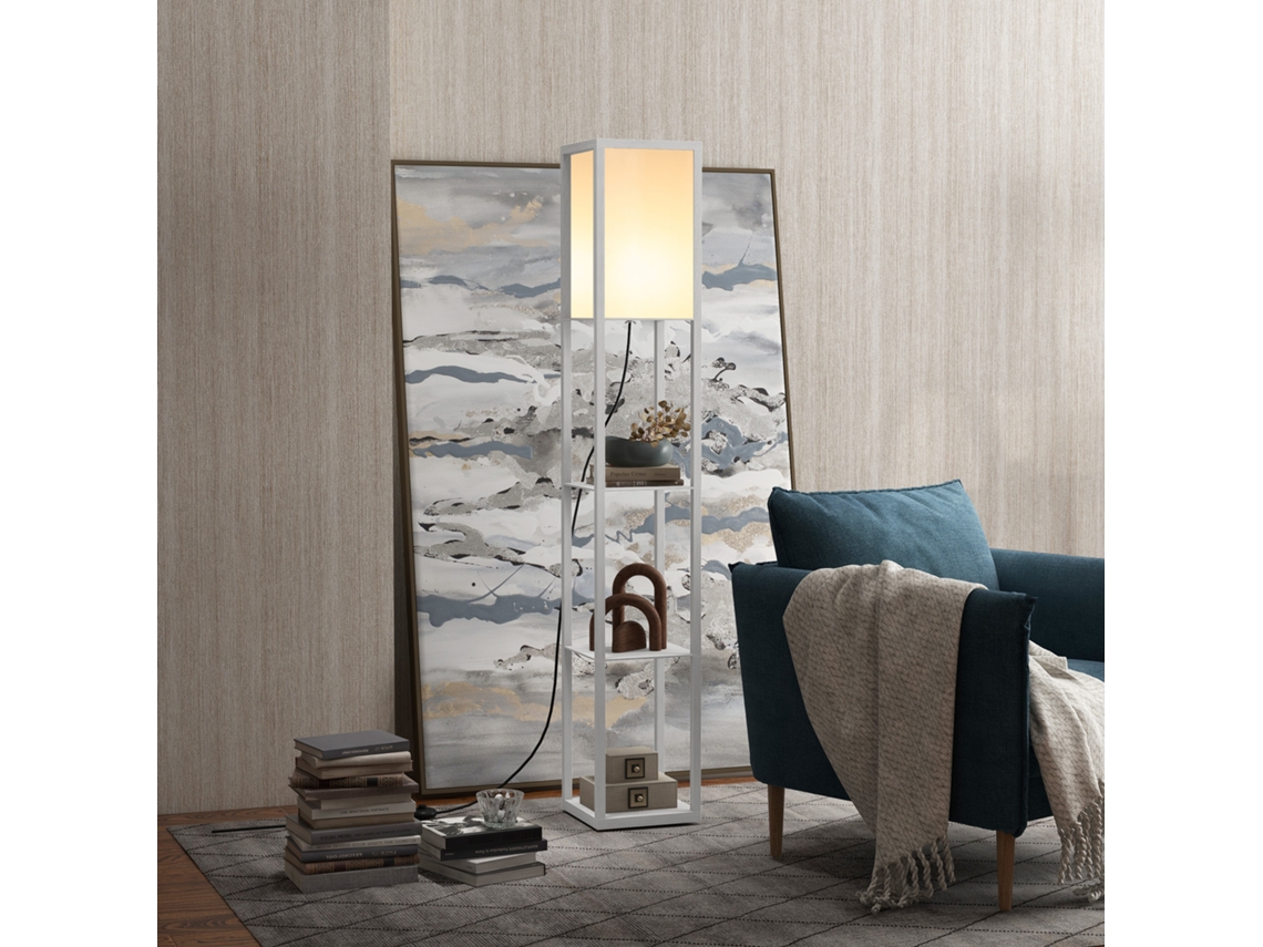 Abajur de Piso com 3 Prateleiras Integradas. Soquete E27 Power 40w. Móveis Modernos de Mdf. 26x26x160cm. Branco Ge