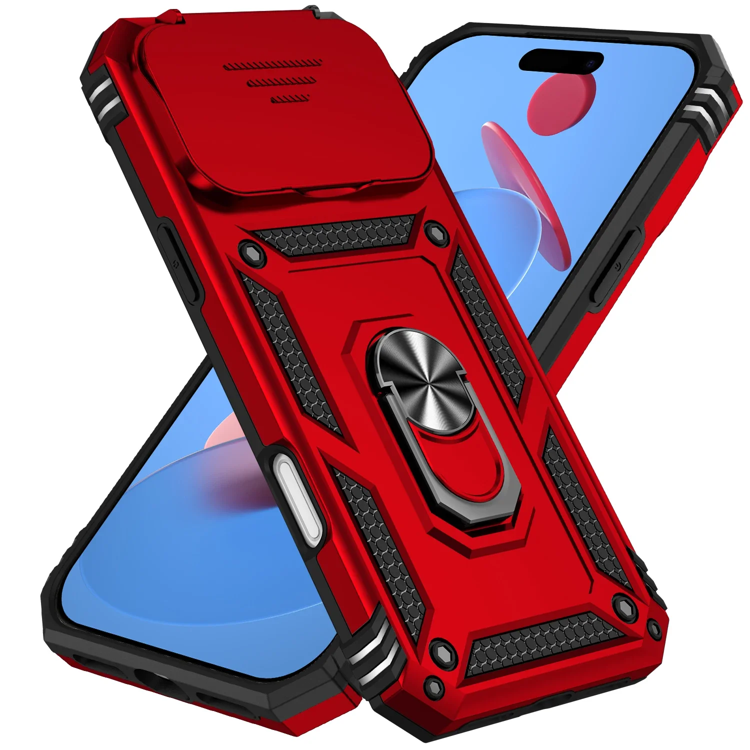 (vermelho, Iphone 12) Capa Portátil Para Celular Com Anel Magnético Em Pctpu E Protetor De Lente Deslizante