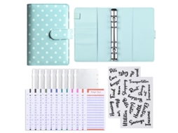A6 Polka Dot Budget Binder With Cash Envelopes, Light Blue 12-budget Cards, 8-zipper Bags, 2-sticker Sheets