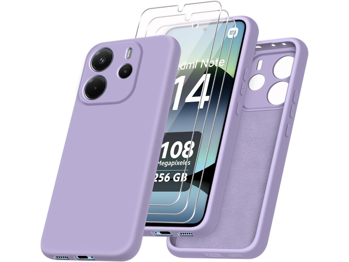 Conjunto De Películas De Ecrã Flexível Total Para Xiaomi Redmi Note 14 4g Hongwe. Pele Sintética Roxo (3un)