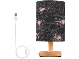 Luminária De Cabeceira Skyshu Com Teia Aranha Para O Halloween, Pequena Luminária De Mesa Led Usb Com Base Madeira