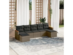Jogo 7 Peças Sofás P/ Jardim C/ Almofadões Vime Pe Cinza Dkd Home Decor