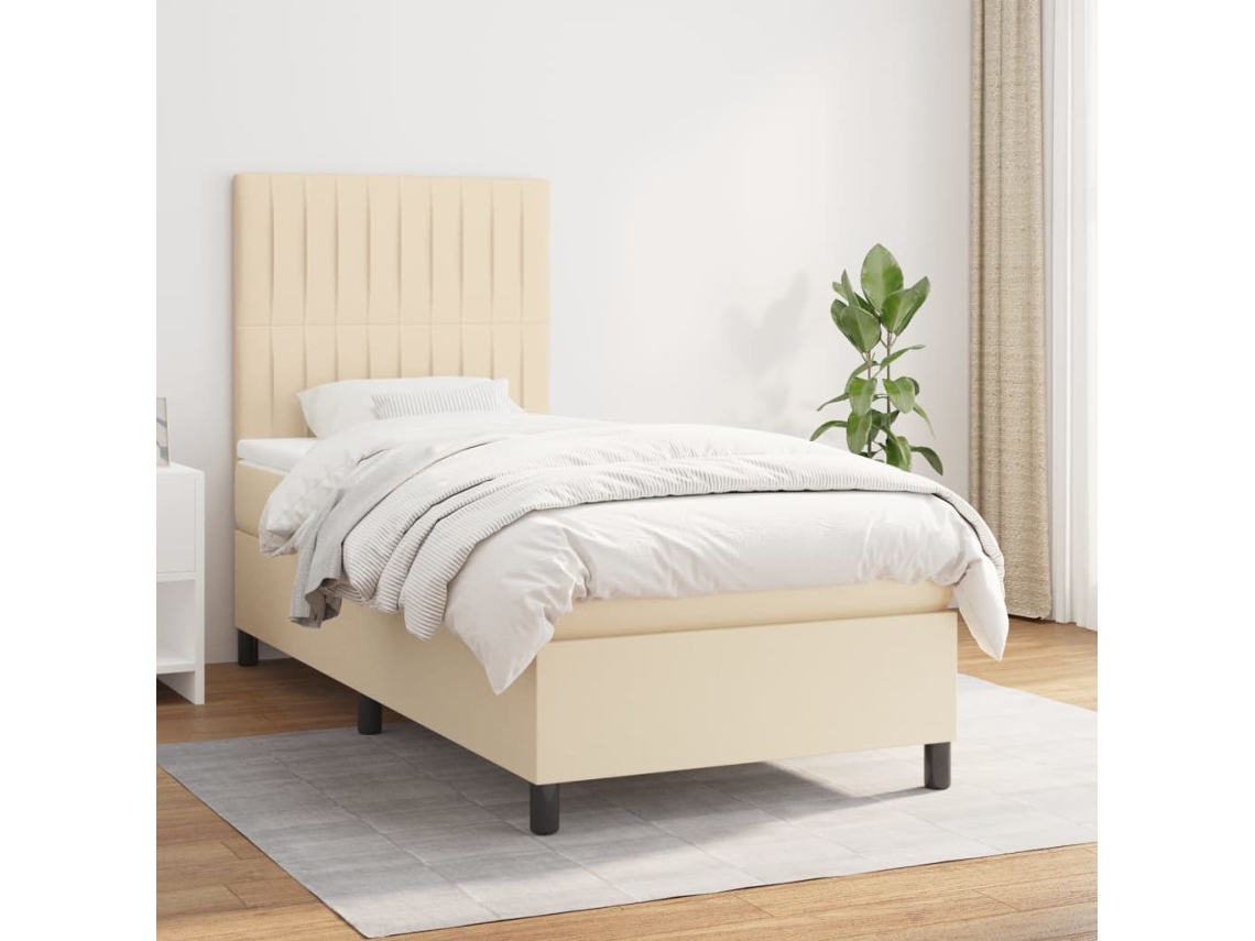 Cama Com Molas/colchão 90x190 Cm Tecido Cor Creme