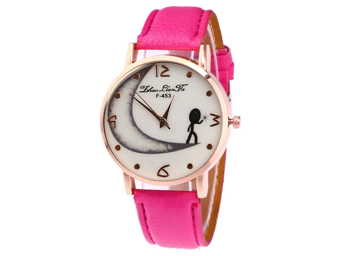 Relógio Analógico de Quartzo com Pulseira Pu para Mulheres e Homens Mostrador Grande (vermelho Rosa)