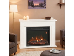Lareira elétrica com chama de 5 níveis de brilho, controle remoto e temporizador, 98 x 23,5 x 69,5 cm, preta e branca.