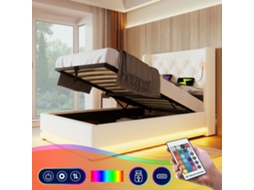 Cama Solteiro 90x200 Estofada Led Usb-c Com Baú Sem Colchão