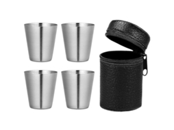 Conjunto de Xícaras de Espresso, Copos de Aço Inoxidável, Dispenser, 4 Copos, Camping, Viagem, Bebidas, Café, Whiskey, 30ml