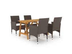 Vidaxl 5 Pcs Conjunto De Jantar Para Jardim Castanho