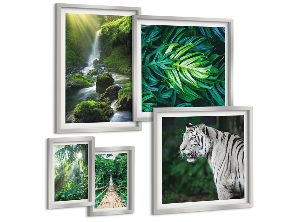 Pinturas Murais Modernas Formas Florais Abstratas Moldura Preta Pinturas De Quarto Espelharte (conjunto De 5 Imagens)