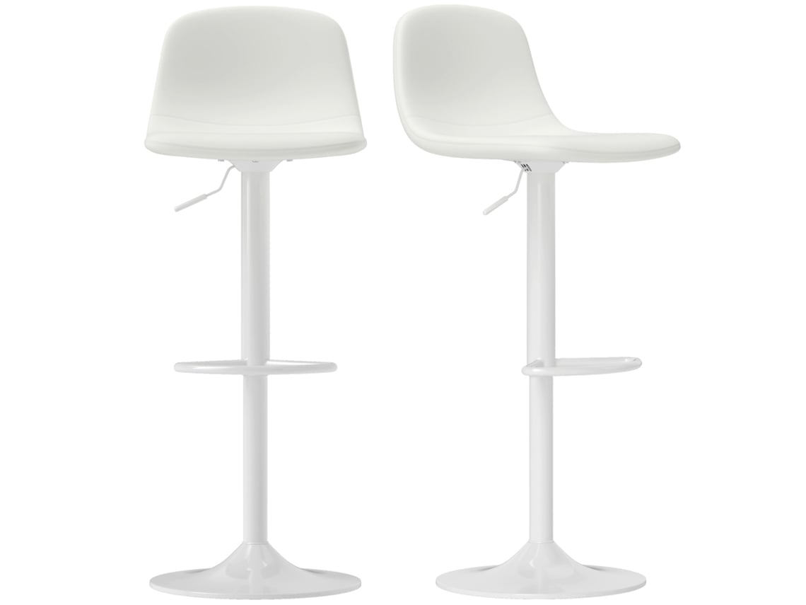 Conjunto de Bancos Altos Couro Pu e Aço Cor Branco 40,5x44x84-104 cm Homcom
