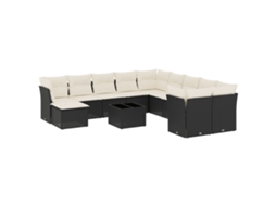 Conjunto de 12 Sofás de Jardim com Almofadões Vime Pe Preto MAISON EXCLUSIVE