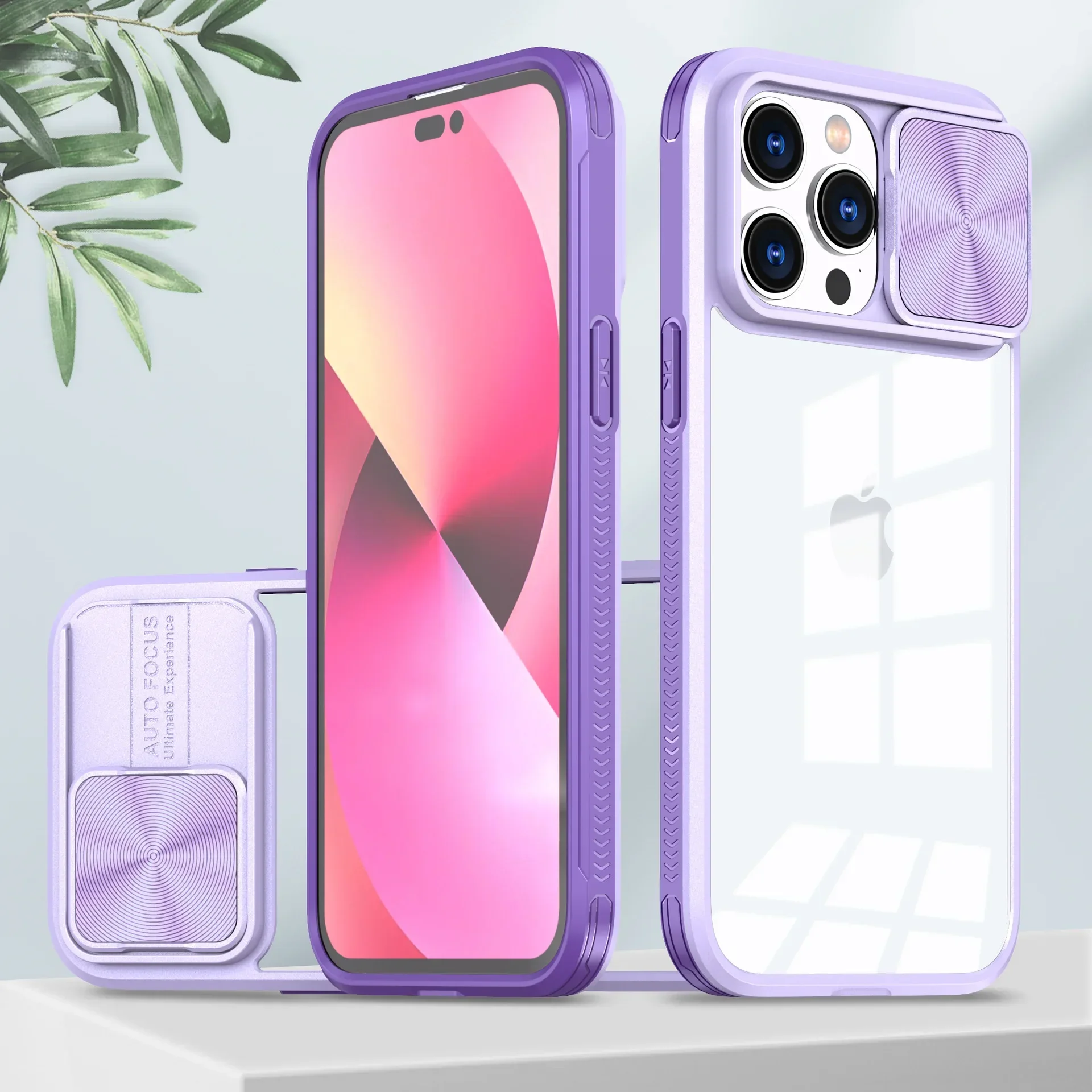 (iphone 16 Plus, Roxo) Capa Protetora Transparente Deslizante Para Câmera Do Iphone Com Estrutura Rígida.