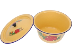 Tigela Retrô De Esmalte Com Tampa, 19,5 Cm (7,68 Polegadas), Versátil Para Armazenamento Na Cozinha.
