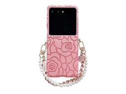 Capa Para Celular Motorola Razr 50 / Razr 60 Com Fecho Lateral E Estampa De Camélia Em Relevo.