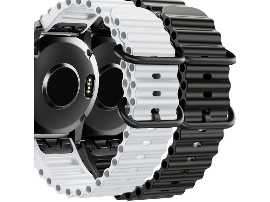 Pack 2X Bracelete Ocean Waves para Garmin Fenix 7 Pro Solar Branco e Preto ANTIIMPACTO!